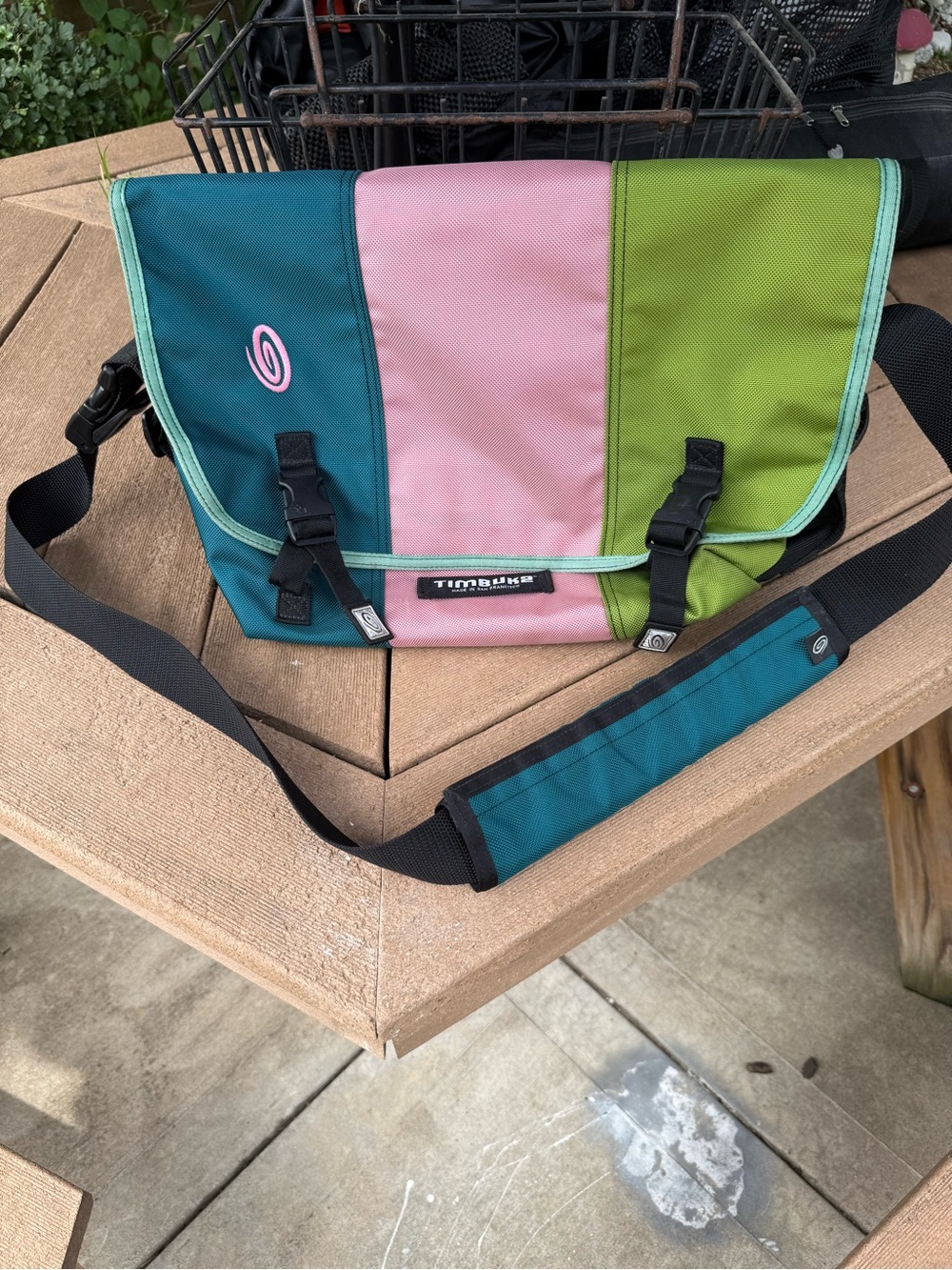 Timbuk2 Colorblock Messenger Bag Pink green and teal Crossbody Laptop Commuter